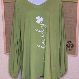 YMING St. Patrick's Day Women's Plus Size 2XL Lucky Shamrock V-Neck Long Sleeve